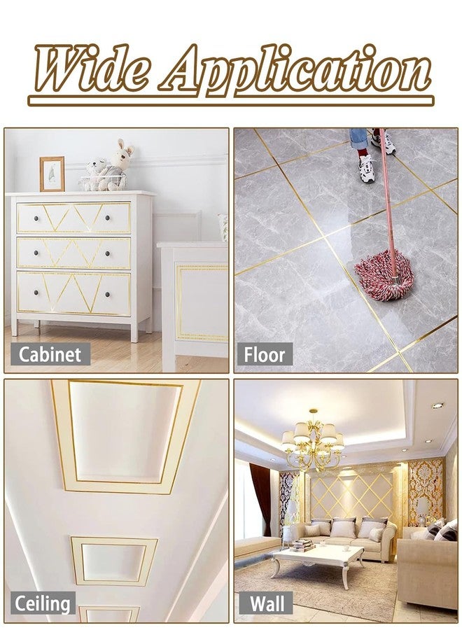 Plexaris Golden Strips for Wall, 50 Meters Golden Tape for Wall Decoration, Mildewproof and Waterproof, Self Adhesive Tiles Stickers for Floor, Gold Tape Trim Strip for Ceiling Floor Cabinet Tile Edge Moulding - Image 4